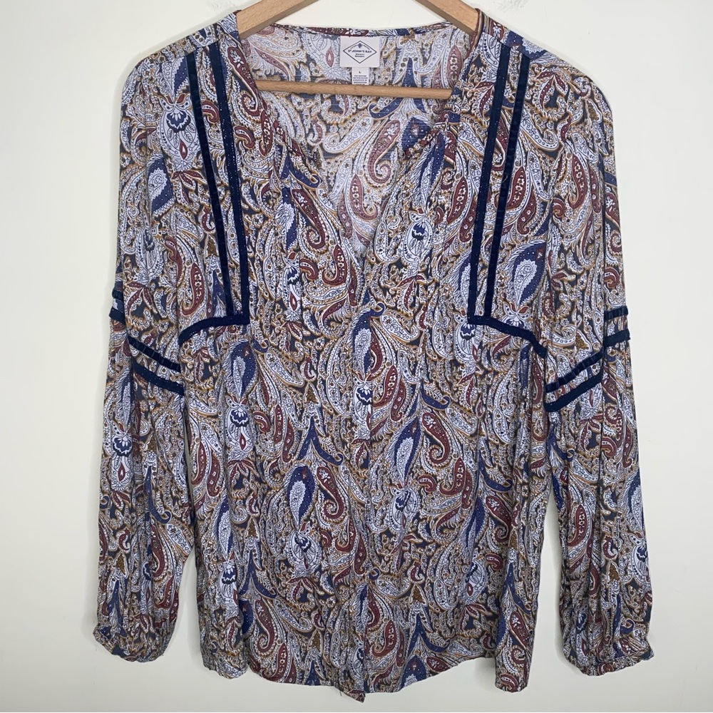 St. John’s Bay Size Large Paisley Print Women's Top with Velvet Details